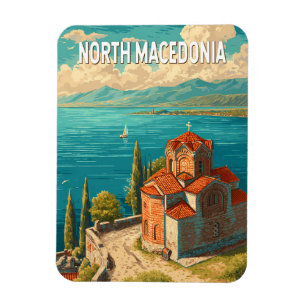 North Macedonia Illustration Travel Art Vintage Magnet