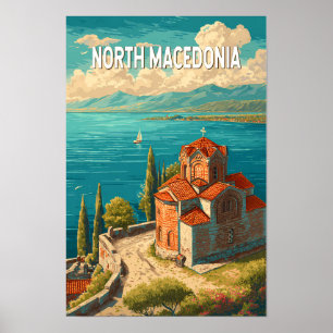 North Macedonia Illustration Travel Art Vintage Poster