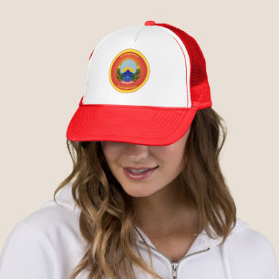 North Macedonia National Emblem Circle Shape Trucker Hat