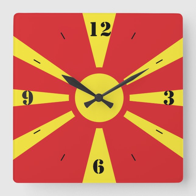 North Macedonia National Flag Patriotic Square Wall Clock (Front)