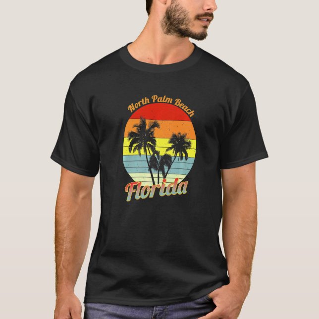 North Palm Beach Florida Retro Tropical Palm Trees T-Shirt (Front)