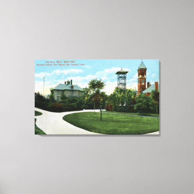 North Park View of Brownell School, Fire Canvas Print (Front)