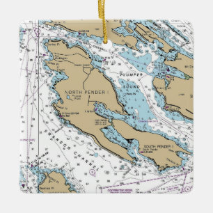 North Pender Island Chart Ceramic Ornament