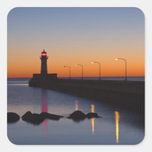 North pier Lighthouse in Duluth, Minnesota, Square Sticker