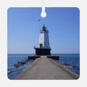 North Pierhead Lighthouse, Ludington, MI  Metal Tree Decoration
