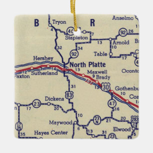 North Platte NE Vintage Map Ceramic Ornament