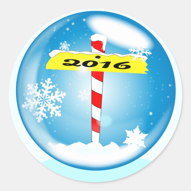 North Pole 2016 Winter Globe Classic Round Sticker (Front)