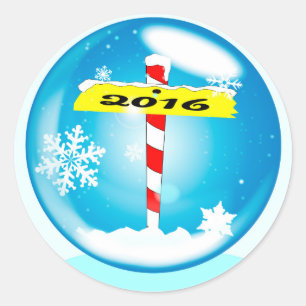 North Pole 2016 Winter Globe Classic Round Sticker
