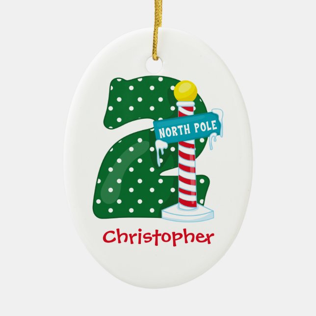 North Pole 2nd Birthday Ceramic Tree Decoration (Front)