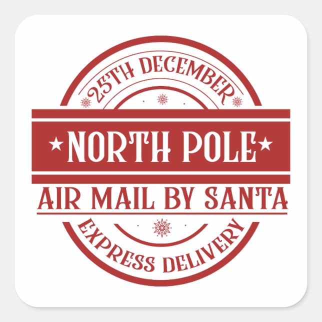 North pole air mail by Santa Square Sticker (Front)