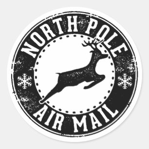 North Pole Air Mail Christmas Favour Present Gift Classic Round Sticker
