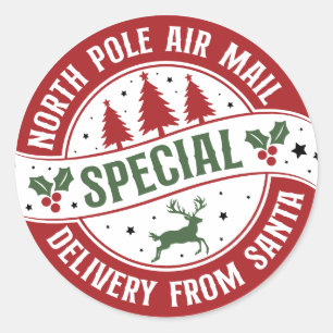 North Pole Air Mail Santa Delivery Classic Round Sticker