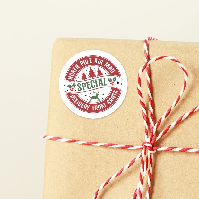 North Pole Air Mail Special Delivery Classic Round Sticker (Creator Uploaded)