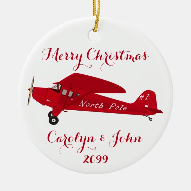 North Pole Airplane Christmas Ornament (Front)