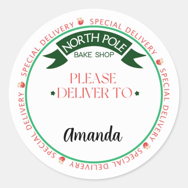 North Pole BAKE SHOP delivery labels baked goods (Front)