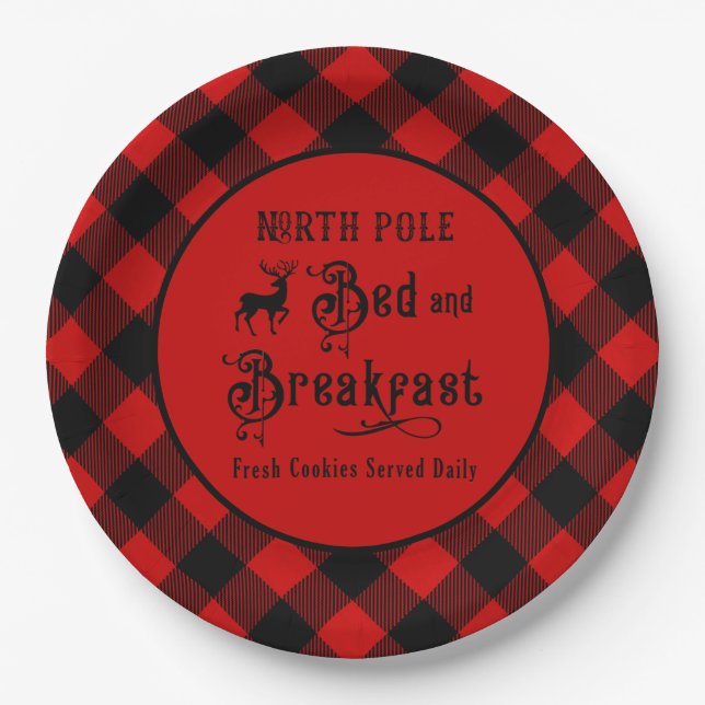 North Pole Bed and Breakfast Farmhouse Christmas Paper Plate (Front)