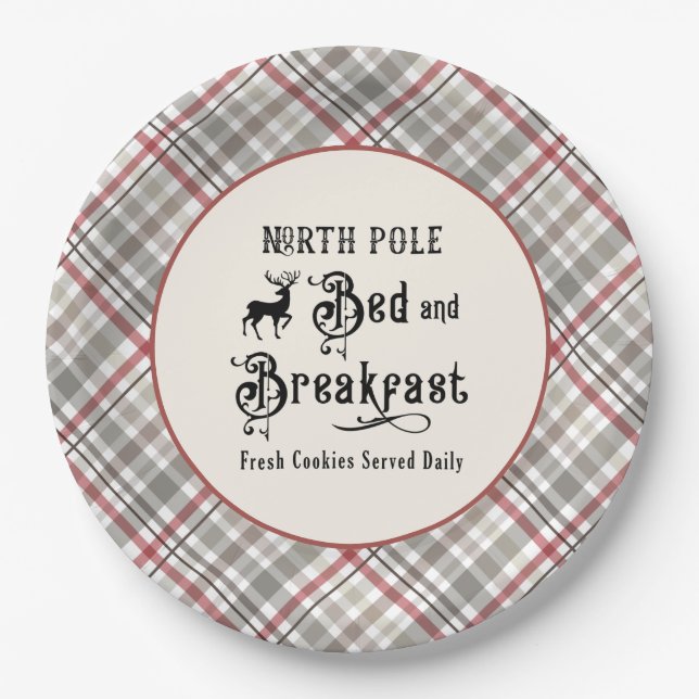 North Pole Bed and Breakfast Farmhouse Christmas Paper Plate (Front)