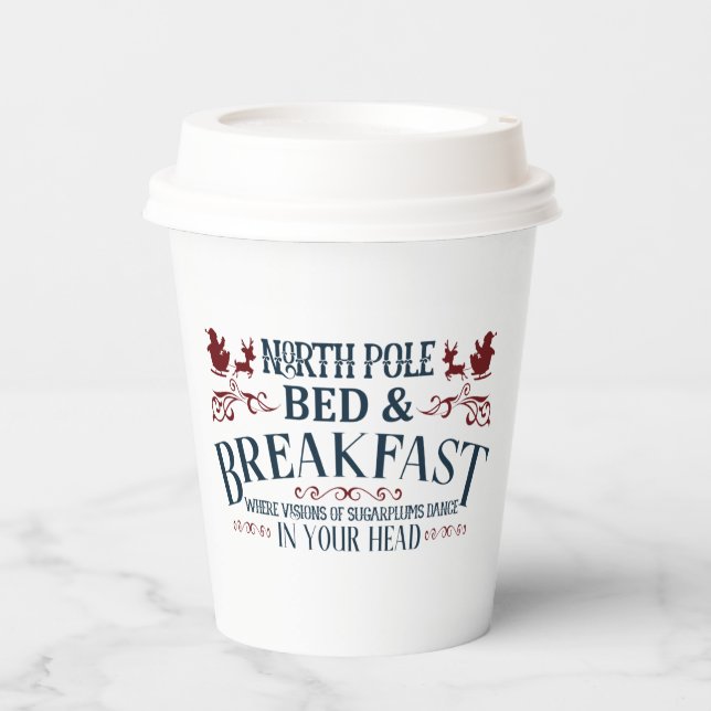 North Pole Bed Breakfast Christmas Paper Cups (Front)