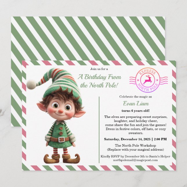 North Pole Birthday Magic | Enchanted Elf Invitation (Front/Back)