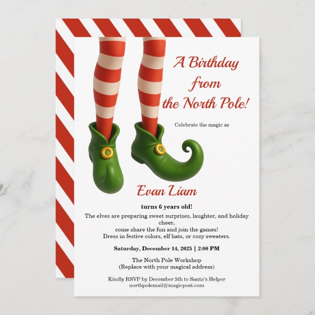 North Pole Birthday Magic | Enchanted Elf Invitation (Front/Back)
