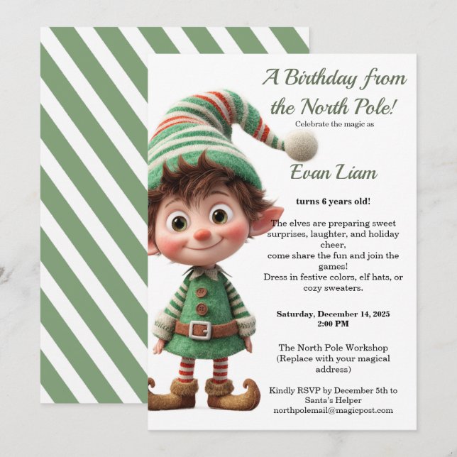 North Pole Birthday Magic | Enchanted Elf Invitation (Front/Back)