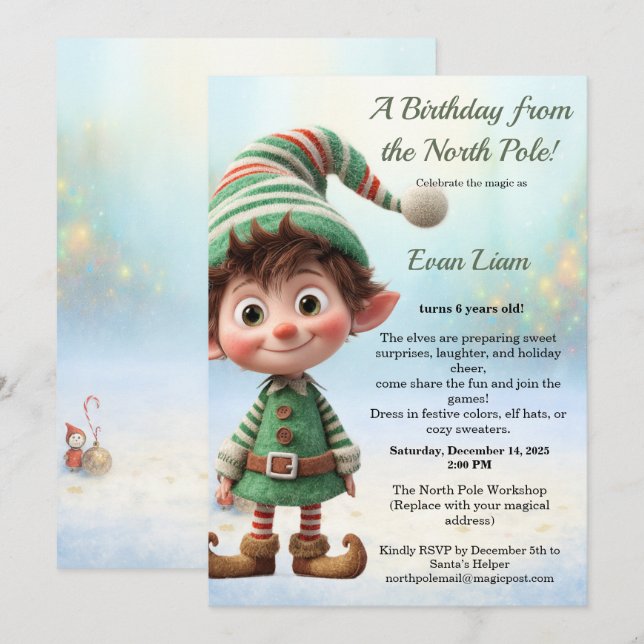 North Pole Birthday Magic | Enchanted Elf Invitation (Front/Back)