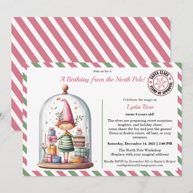 North Pole Birthday Magic | Enchanted Elf Invitation (Front/Back)