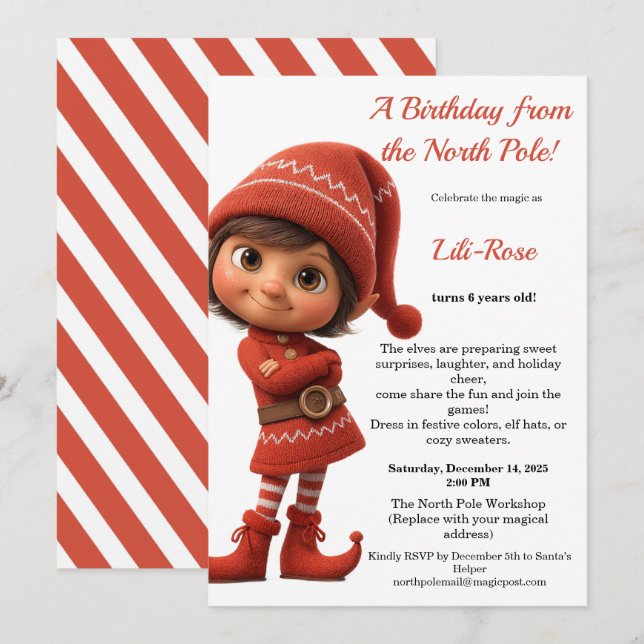 North Pole Birthday Magic | Enchanted Elf Invitation (Front/Back)