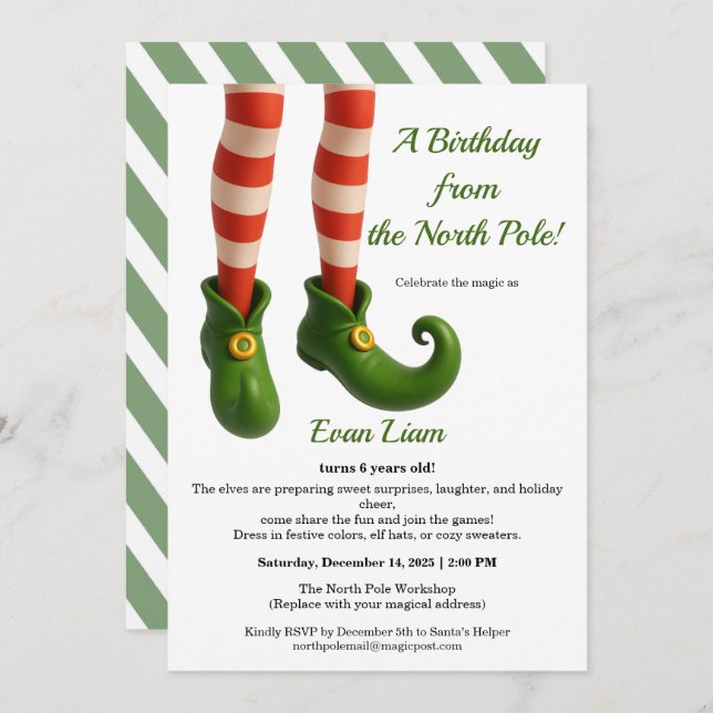 North Pole Birthday Magic | Enchanted Elf Invitation (Front/Back)