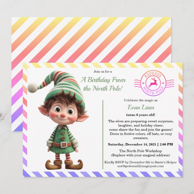 North Pole Birthday Magic | Enchanted Elf Invitation (Front/Back)