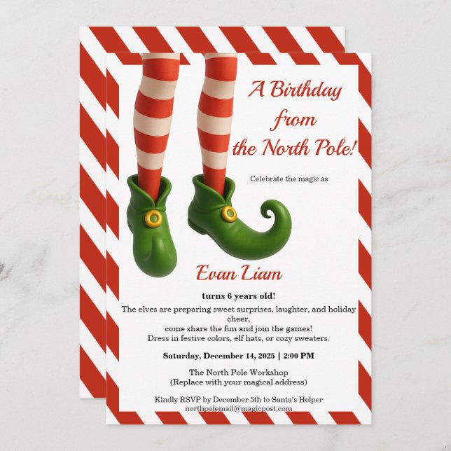North Pole Birthday Magic | Enchanted Elf Invitation (Front/Back)