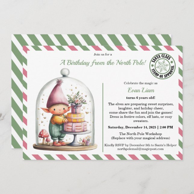 North Pole Birthday Magic | Enchanted Elf Invitation (Front/Back)