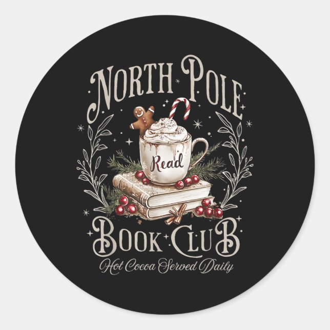 North Pole Book Club Christmas Bookish Xmas Books  Classic Round Sticker (Front)