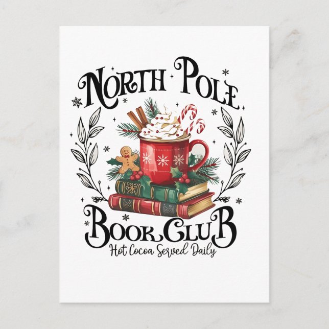 North Pole Book Club Hot Cocoa Christmas  Announcement Postcard (Front)