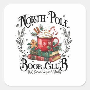 North Pole Book Club Hot Cocoa Christmas  Square Sticker