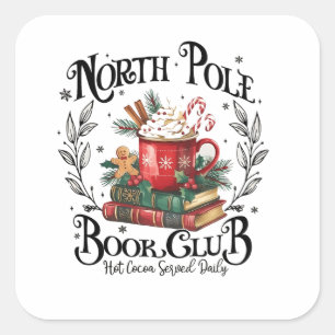 North Pole Book Club Hot Cocoa Christmas  Square Sticker