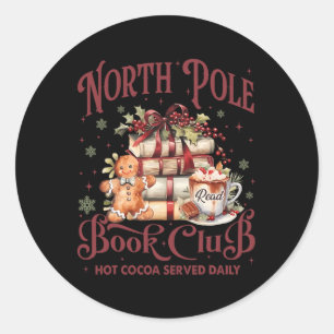 North Pole Book Club Hot Cocoa Reindeer Librarians Classic Round Sticker