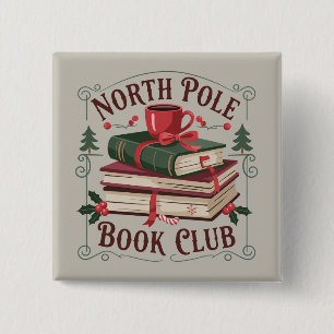North Pole Book Club Librarian Bookish Reading  15 Cm Square Badge