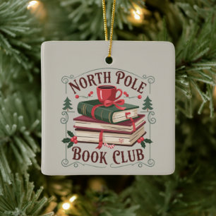 North Pole Book Club Librarian Bookish Reading Ceramic Ornament
