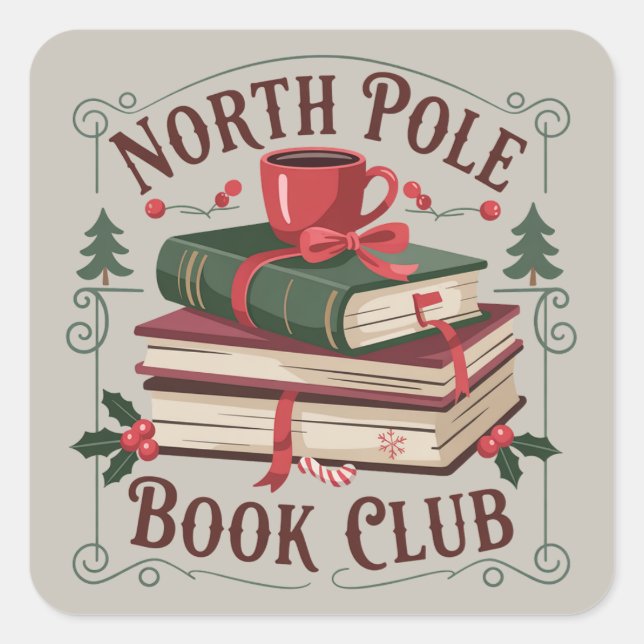 North Pole Book Club Librarian Bookish Reading  Square Sticker (Front)