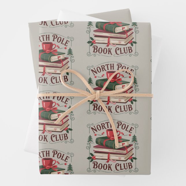 North Pole Book Club Librarian Bookish Reading  Wrapping Paper Sheet (In situ)