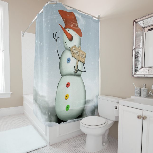 North Pole Bound Snowman Shower Curtain (In Situ)