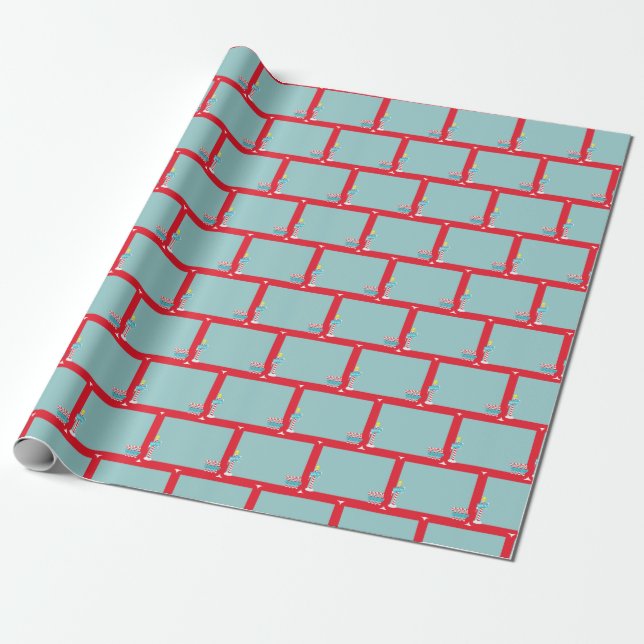 North Pole Brick Pattern Wrapping Paper (Unrolled)