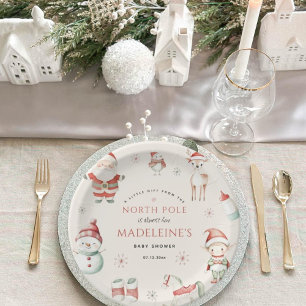 North Pole Christmas Express Delivery Baby Shower Paper Plate
