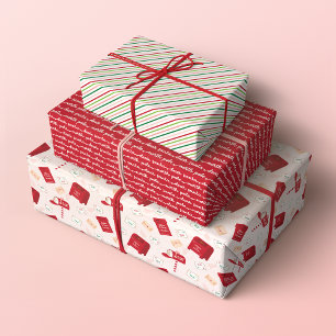 North Pole Christmas Mail, Lettering and Stripes Wrapping Paper Sheet