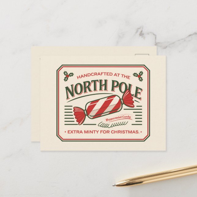 North Pole Christmas mints add message  Holiday Postcard (Front/Back In Situ)