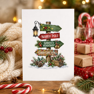 North Pole Christmas Signpost Holiday Card
