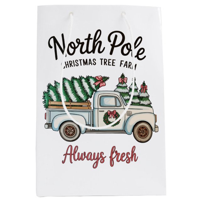 North Pole Christmas Tree Farm Always Fresh Truck Medium Gift Bag (Front)
