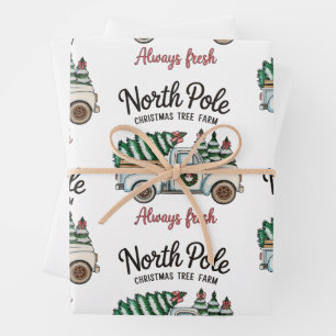 North Pole Christmas Tree Farm Always Fresh Truck Wrapping Paper Sheet