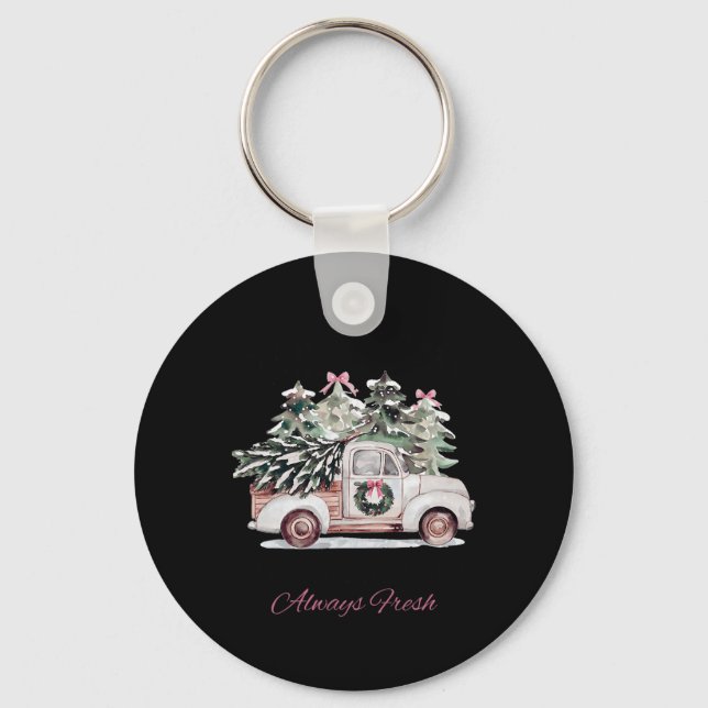 North Pole Christmas Tree Farm Always Fresh Xmas W Key Ring (Front)